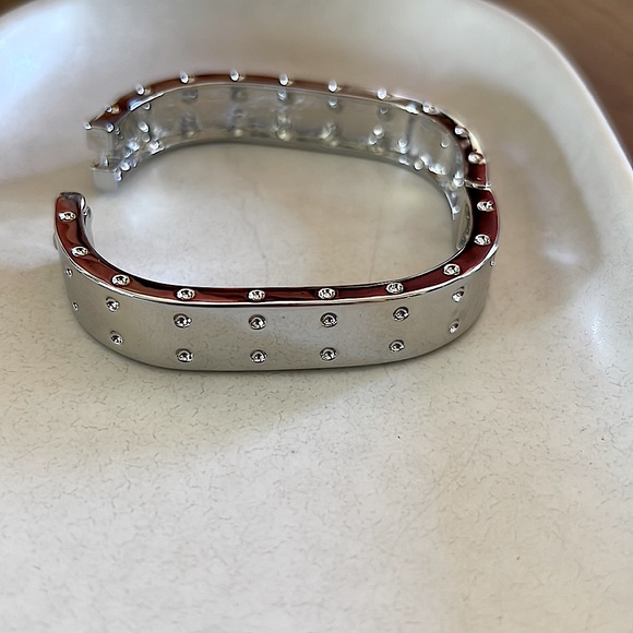 Silver Designer Influenced Bangle w/Pave Crystal Accents - NEW - Picture 8 of 8